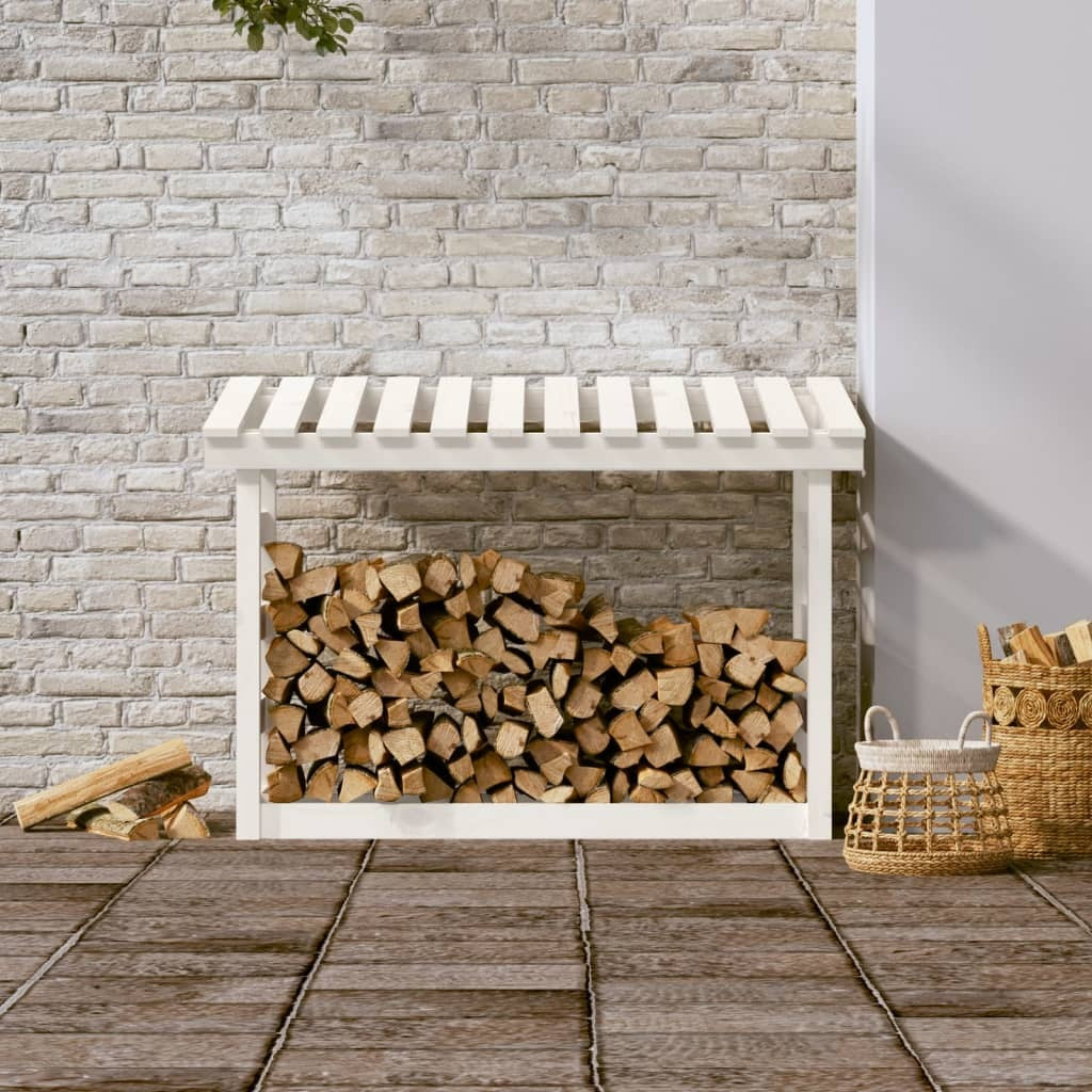 Firewood Rack White 108x64.5x78 cm Solid Wood Pine