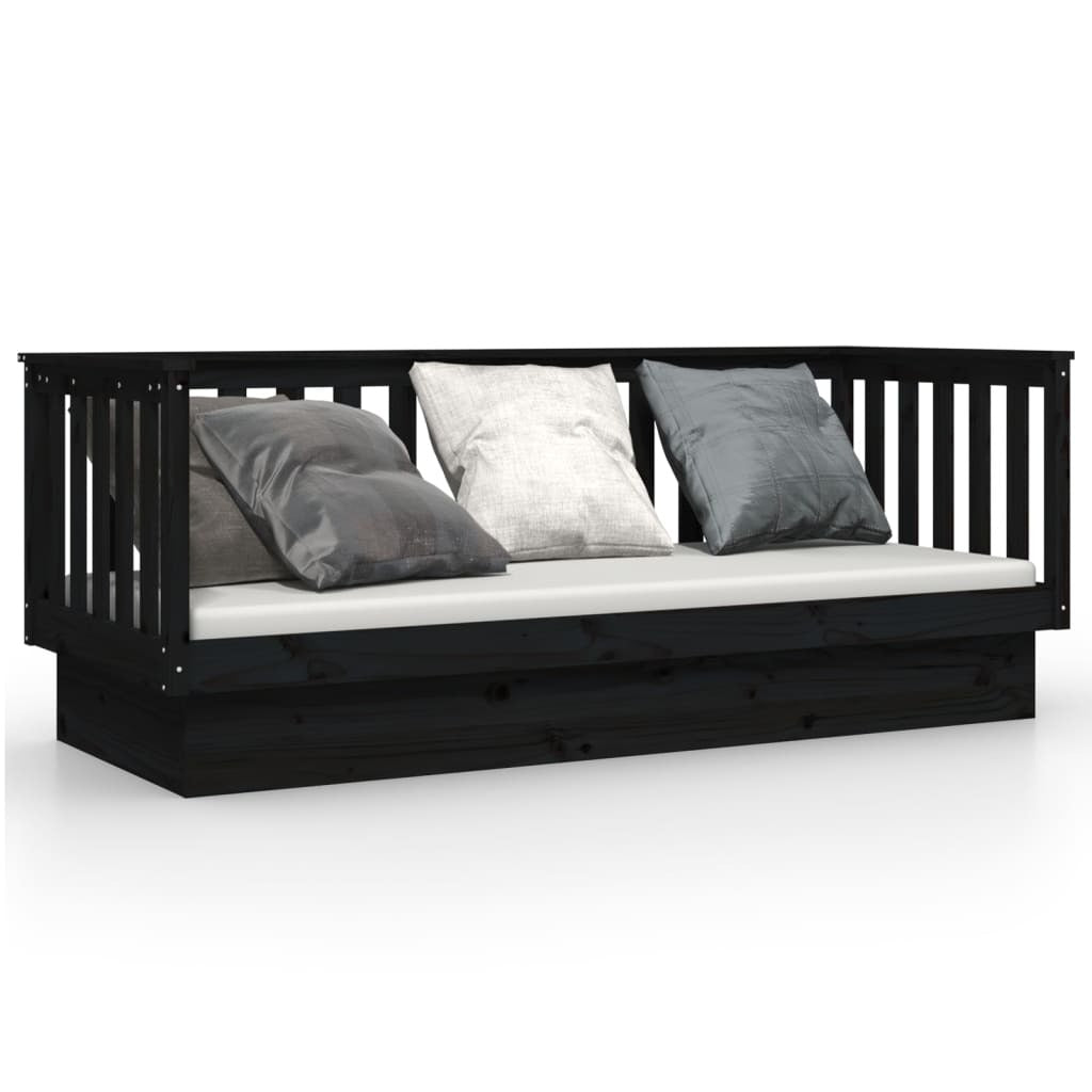 Day Bed Black 75x190 cm Solid Wood Pine