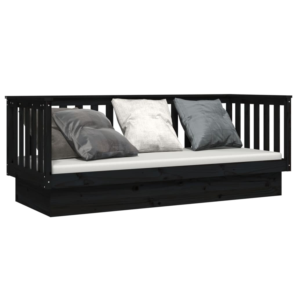 Day Bed Black 75x190 cm Solid Wood Pine