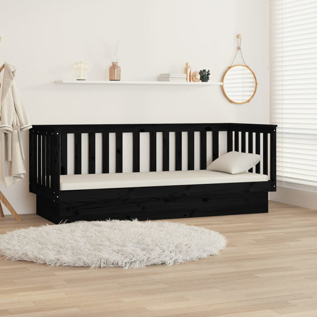 Day Bed Black 75x190 cm Solid Wood Pine