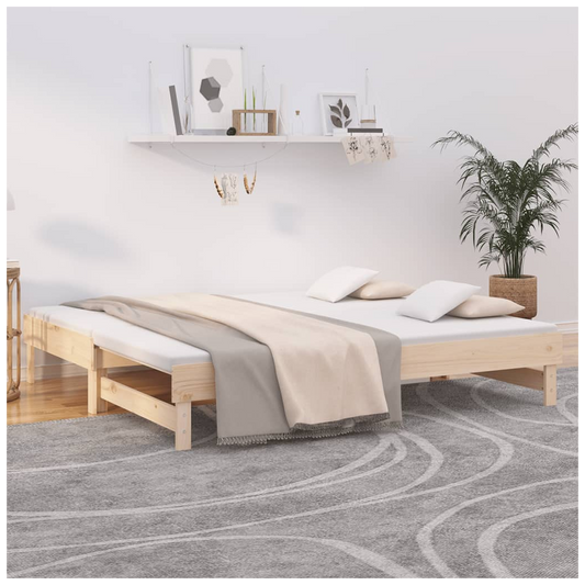 Pull-out Day Bed 2x(75x190) cm Solid Wood Pine