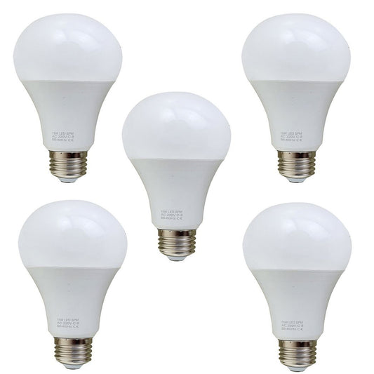 E27 15W Energy Saving Warm White LED Light Bulbs A60 E27 Screw-in non dimmable bulbs-pack 5