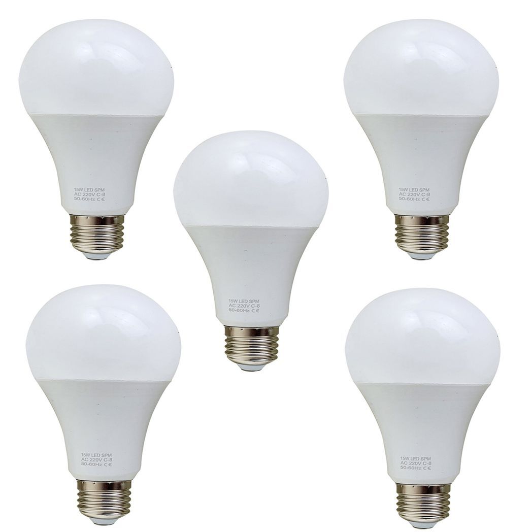 E27 15W Energy Saving Warm White LED Light Bulbs A60 E27 Screw-in non dimmable bulbs-pack 5
