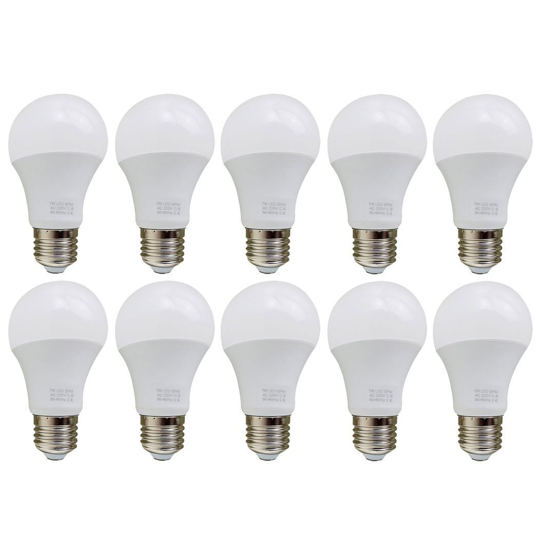 E27 7W Energy Saving Warm White LED Light Bulbs A60 E27 Screw-in non dimmable bulbs-pack 10