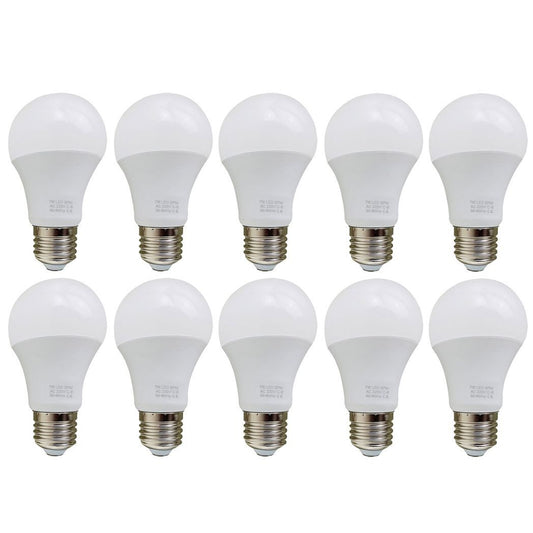 E27 7W Energy Saving Warm White LED Light Bulbs A60 E27 Screw-in non dimmable bulbs-pack 10