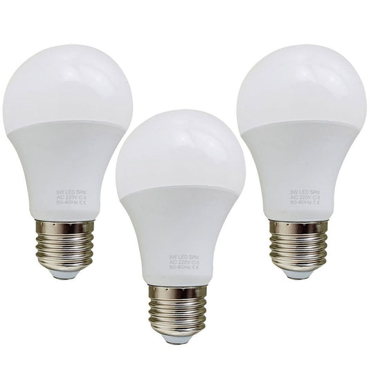 E27 9W Energy Saving Warm White LED Light Bulbs A60 E27 Screw-in non dimmable bulbs-pack 3