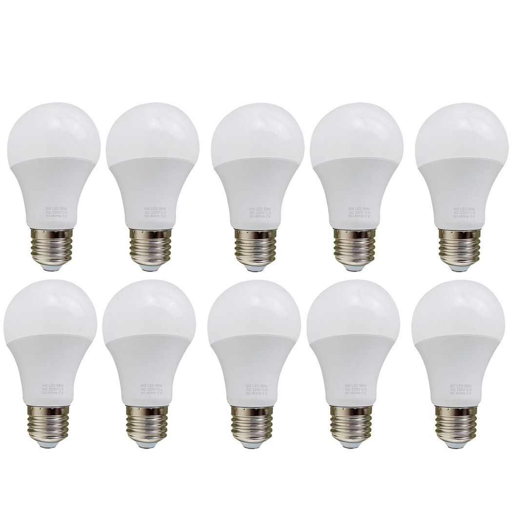E27 9W Energy Saving Warm White LED Light Bulbs A60 E27 Screw-in non dimmable bulbs-pack 10