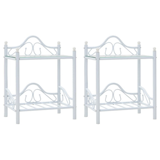 Bedside Tables 2pcs Steel and Tempered Glass 45x30.5x60cm White