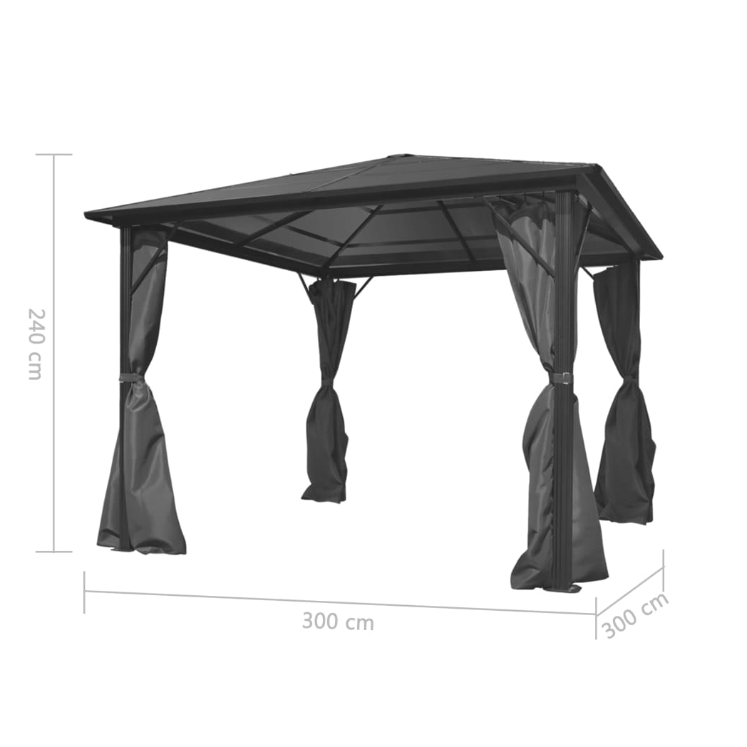 Gazebo with Curtain Anthracite Aluminium 300x300 cm