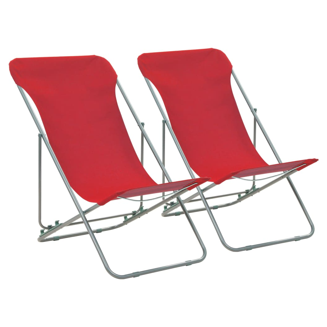 Folding Beach Chairs 2 pcs Steel and Oxford Fabric Red