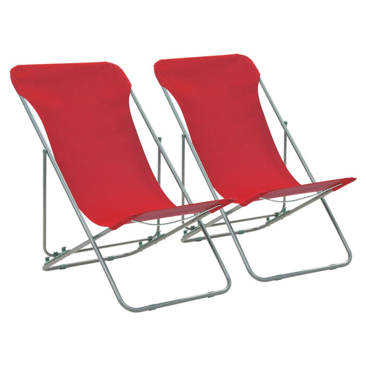 Folding Beach Chairs 2 pcs Steel and Oxford Fabric Red