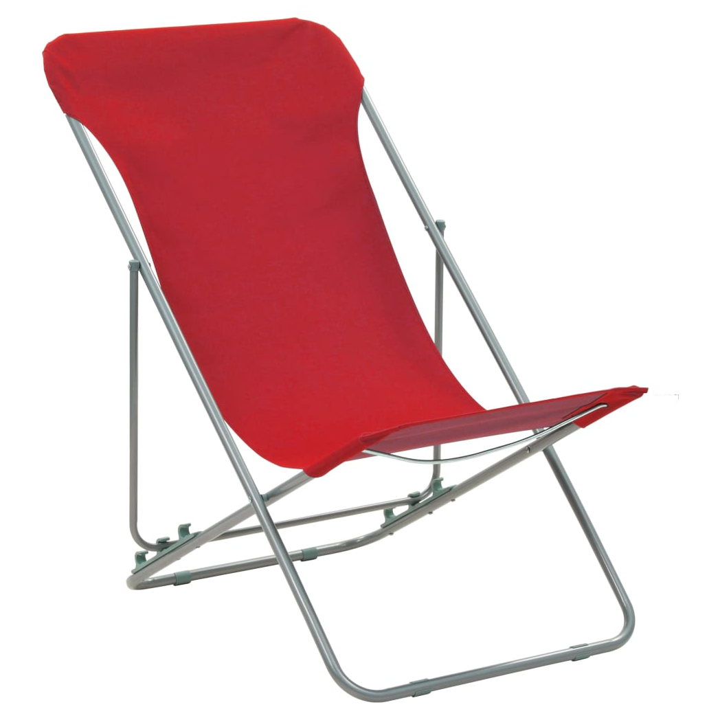 Folding Beach Chairs 2 pcs Steel and Oxford Fabric Red