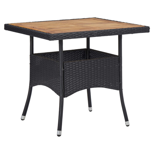 Outdoor Dining Table Black Poly Rattan and Solid Acacia Wood