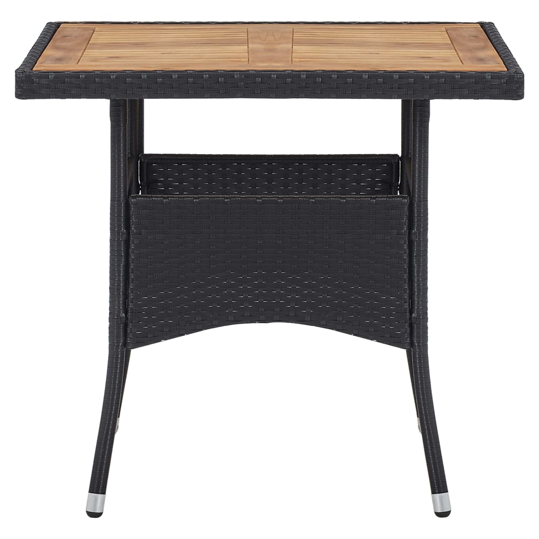 Outdoor Dining Table Black Poly Rattan and Solid Acacia Wood