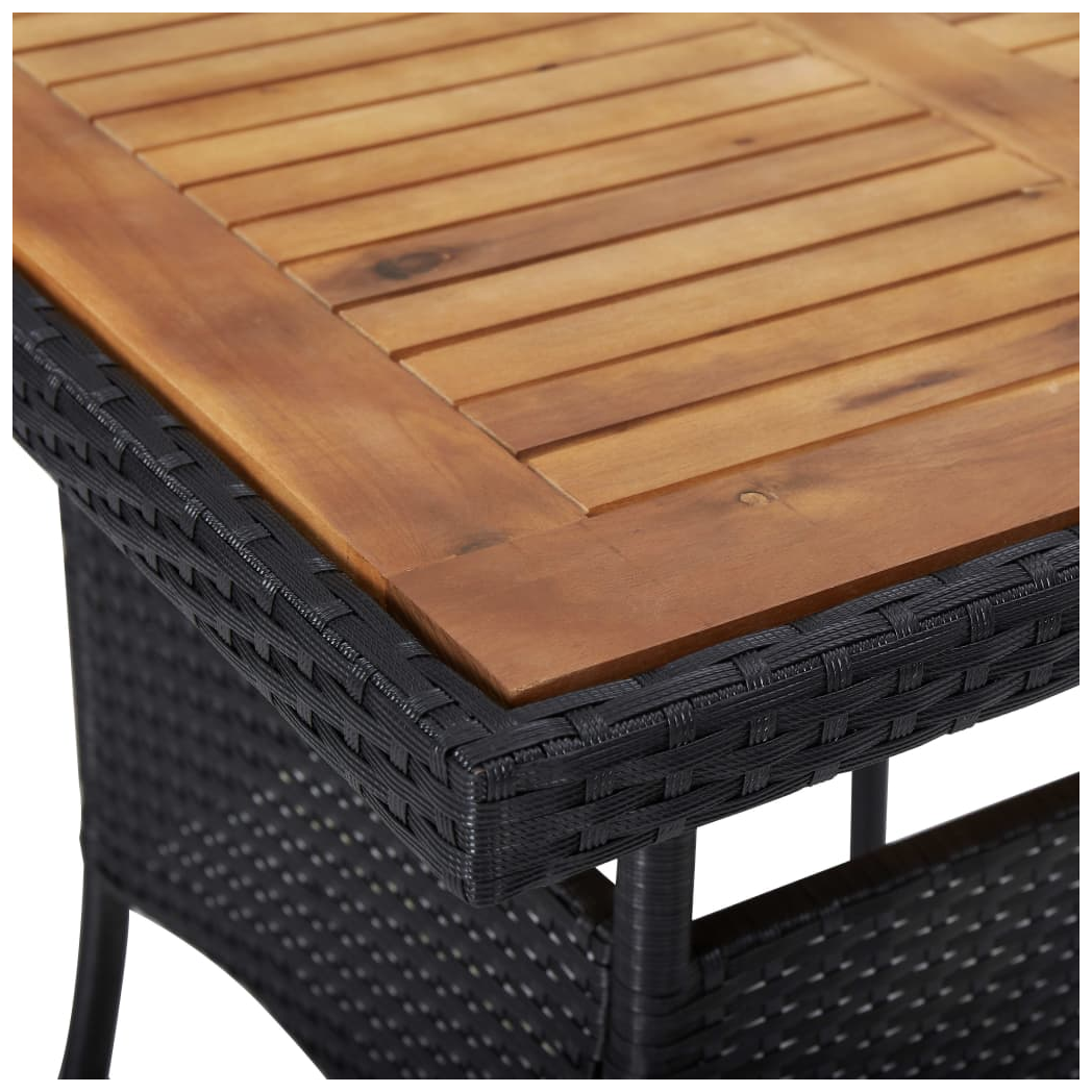 Outdoor Dining Table Black Poly Rattan and Solid Acacia Wood