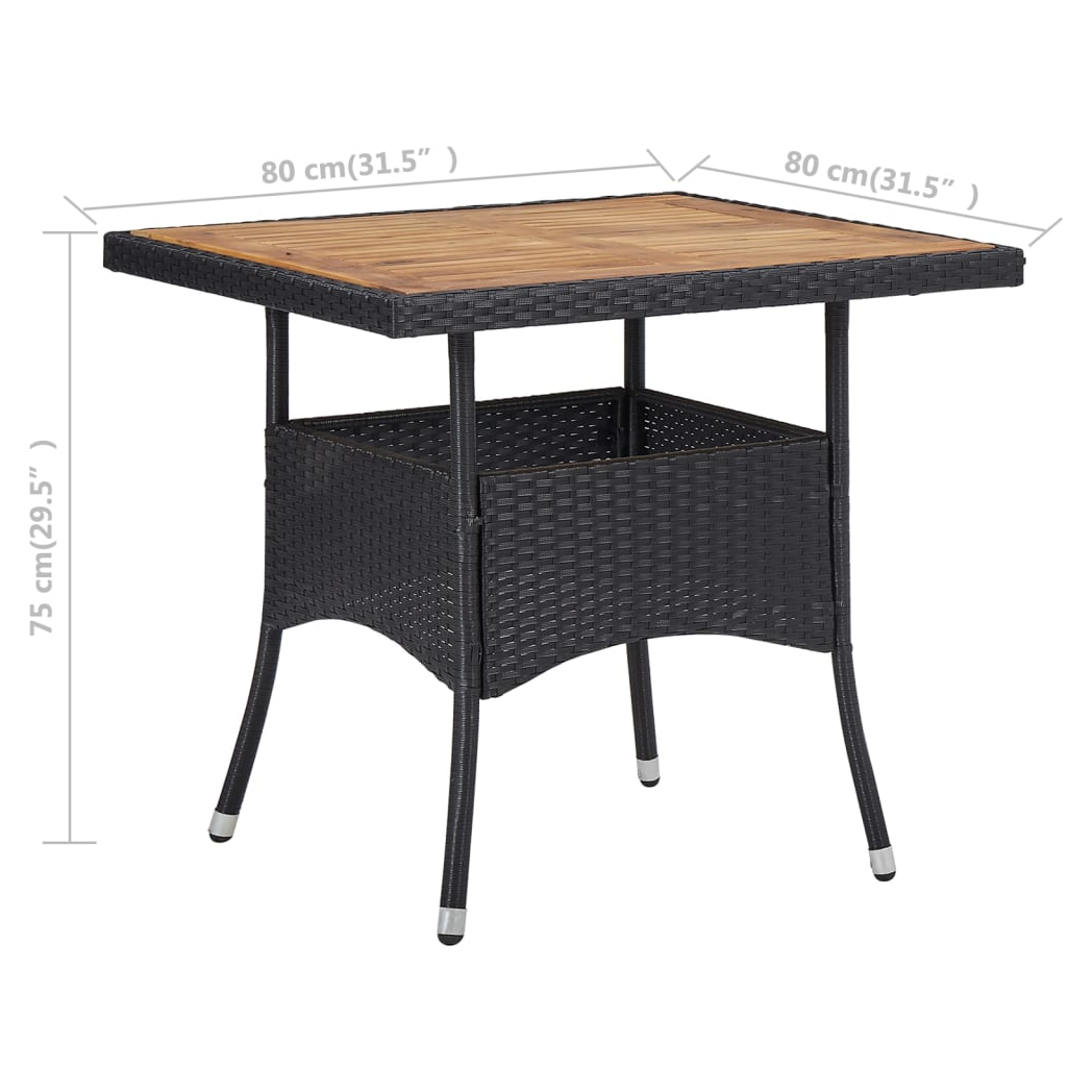 Outdoor Dining Table Black Poly Rattan and Solid Acacia Wood