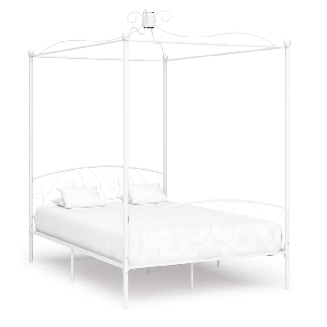 Canopy Bed Frame White Metal 140x200 cm