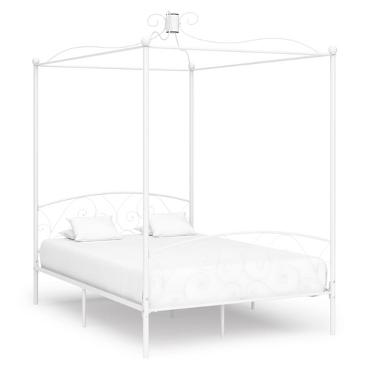 Canopy Bed Frame White Metal 140x200 cm