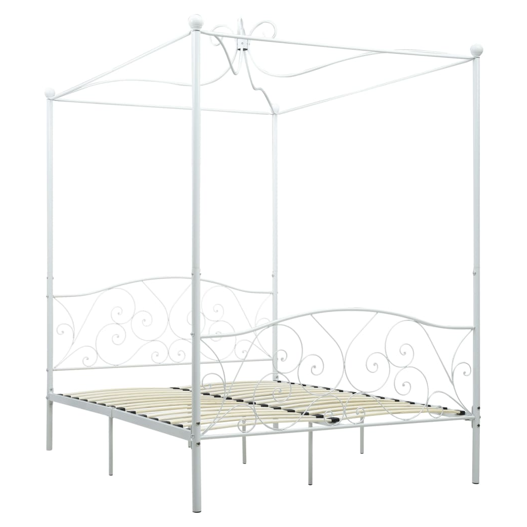 Canopy Bed Frame White Metal 140x200 cm
