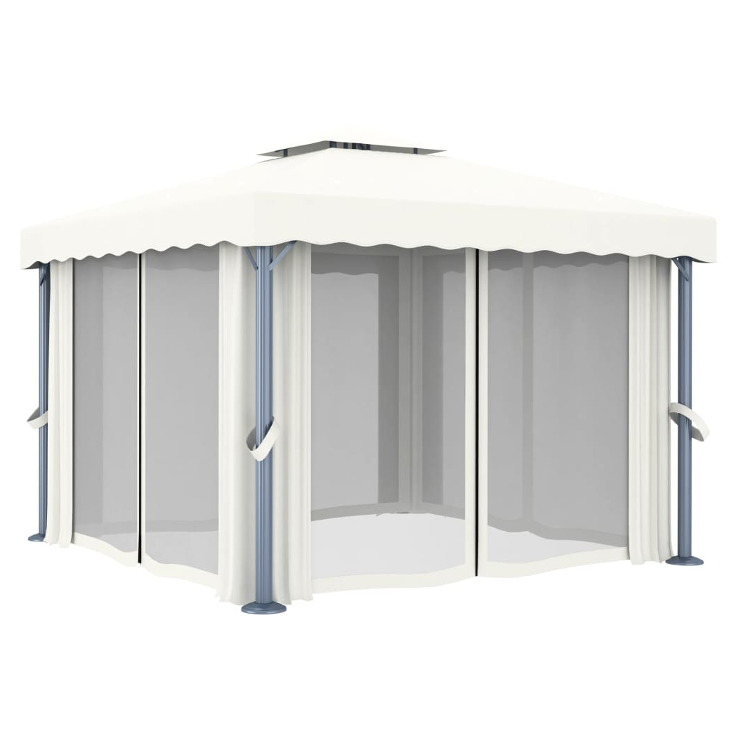 Gazebo with Curtain 3x3 m Cream White Aluminium