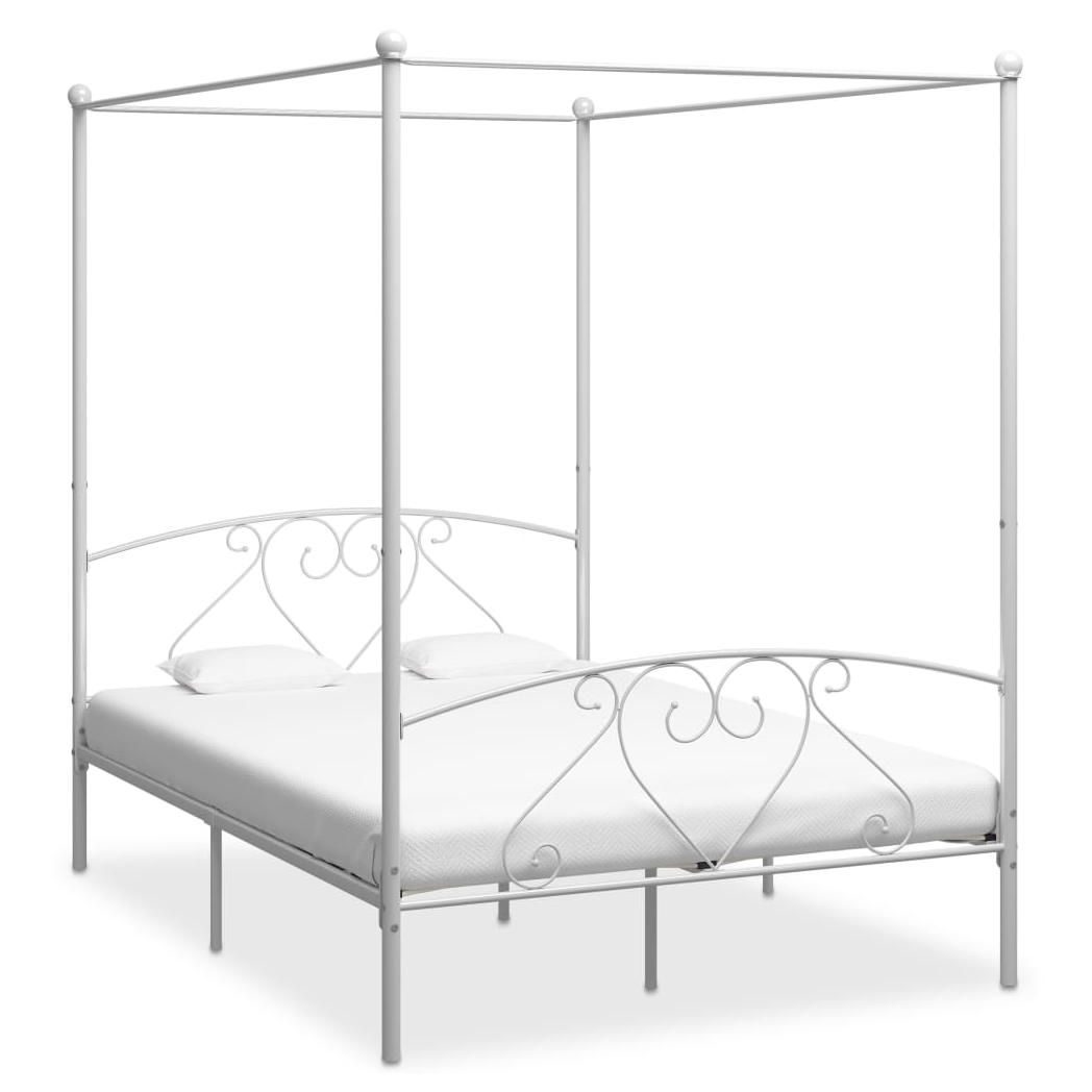 Canopy Bed Frame White Metal 140x200 cm