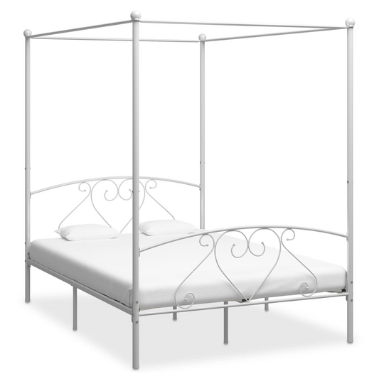 Canopy Bed Frame White Metal 140x200 cm