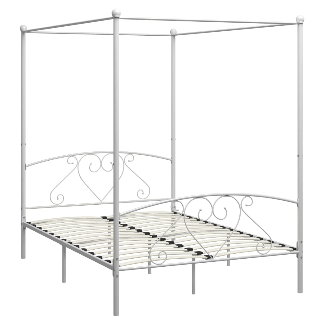 Canopy Bed Frame White Metal 140x200 cm