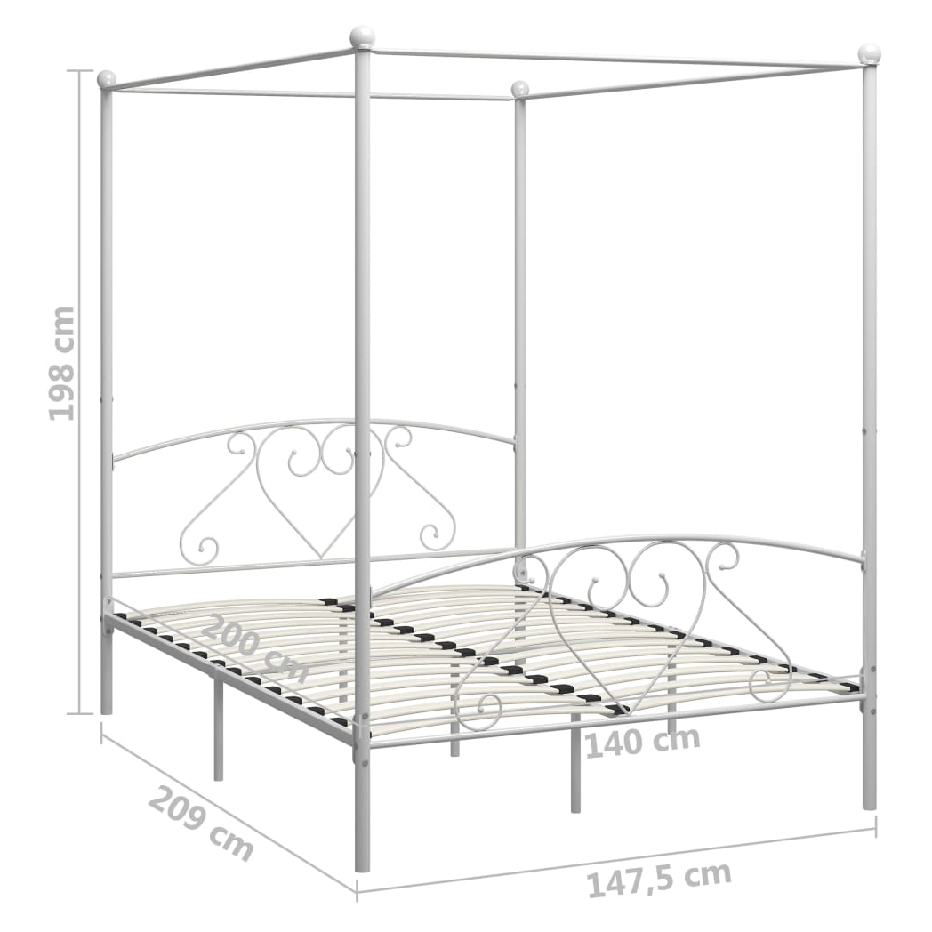 Canopy Bed Frame White Metal 140x200 cm