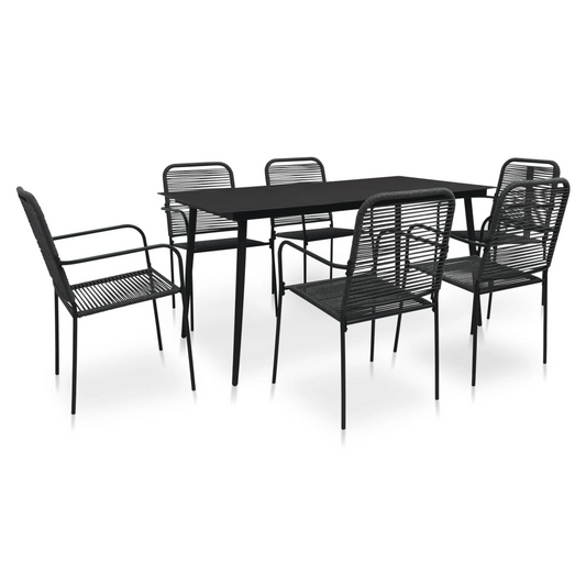 7 Piece Outdoor Dining Set Cotton Rope and Steel Black