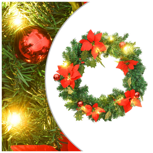 Christmas Wreath with LED Lights Green 60 cm PVC