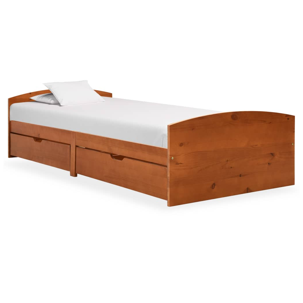 Bed Frame with 2 Drawers Honey Brown Solid Pine Wood 90x200 cm