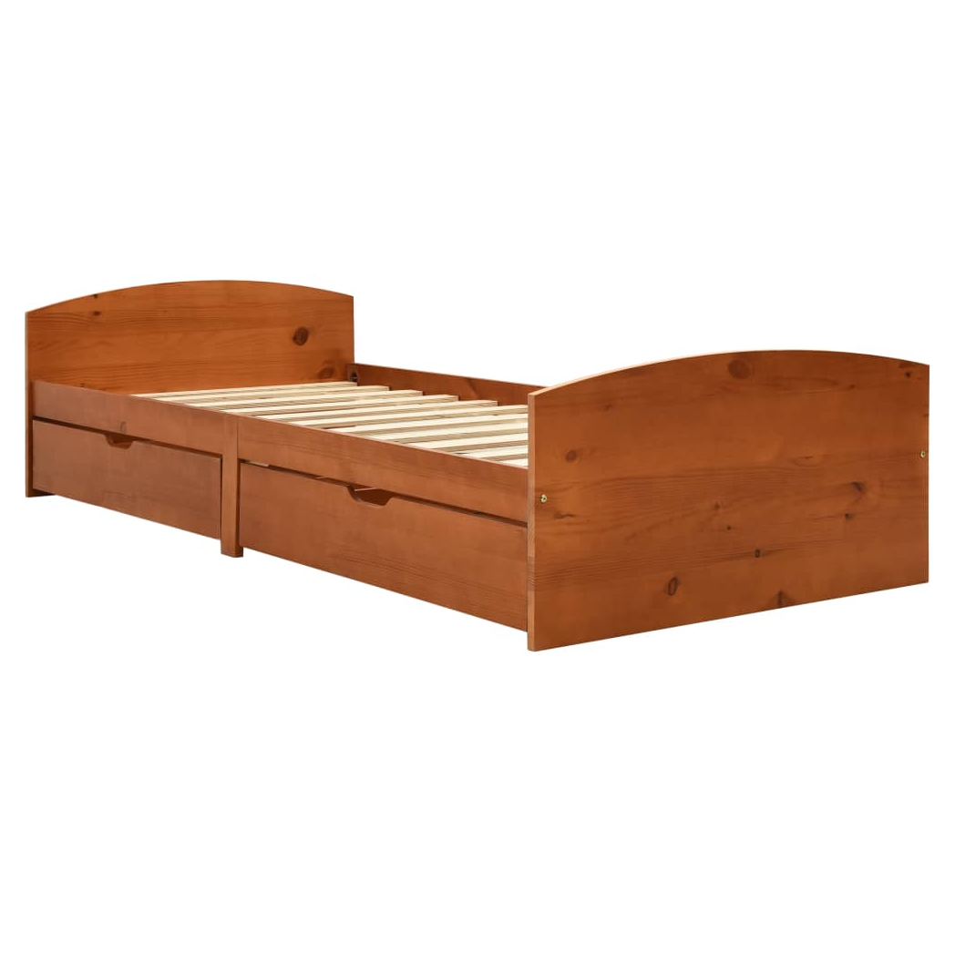 Bed Frame with 2 Drawers Honey Brown Solid Pine Wood 90x200 cm