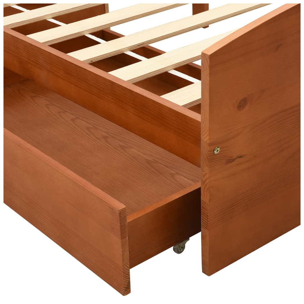 Bed Frame with 2 Drawers Honey Brown Solid Pine Wood 90x200 cm