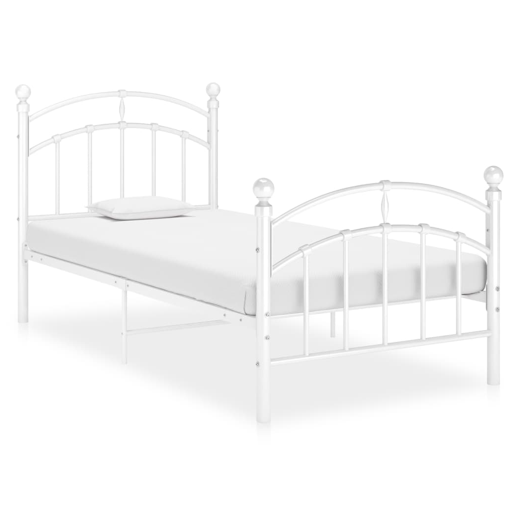 Bed Frame White Metal 100x200 cm