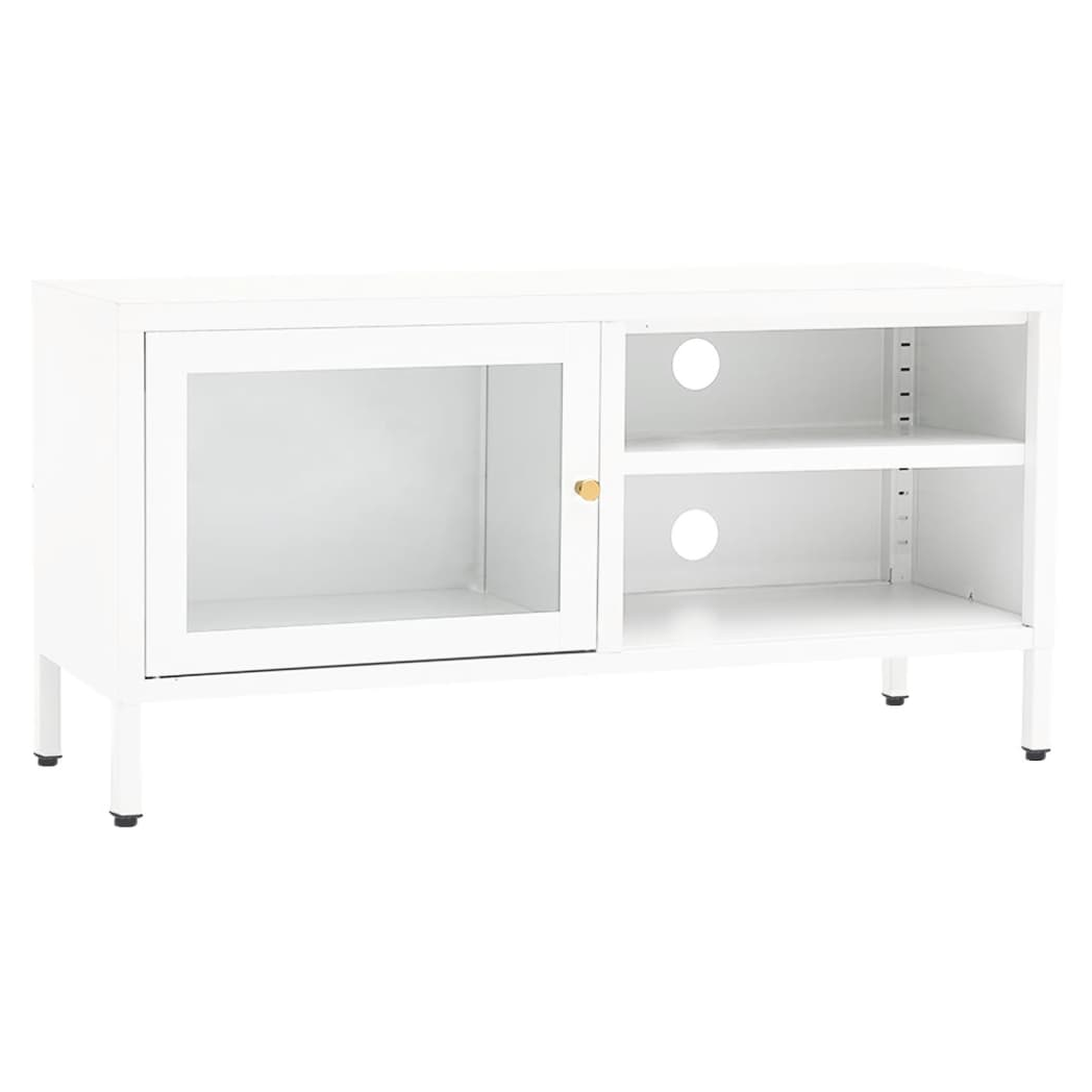 TV Cabinet White 90x30x44 cm Steel and Glass