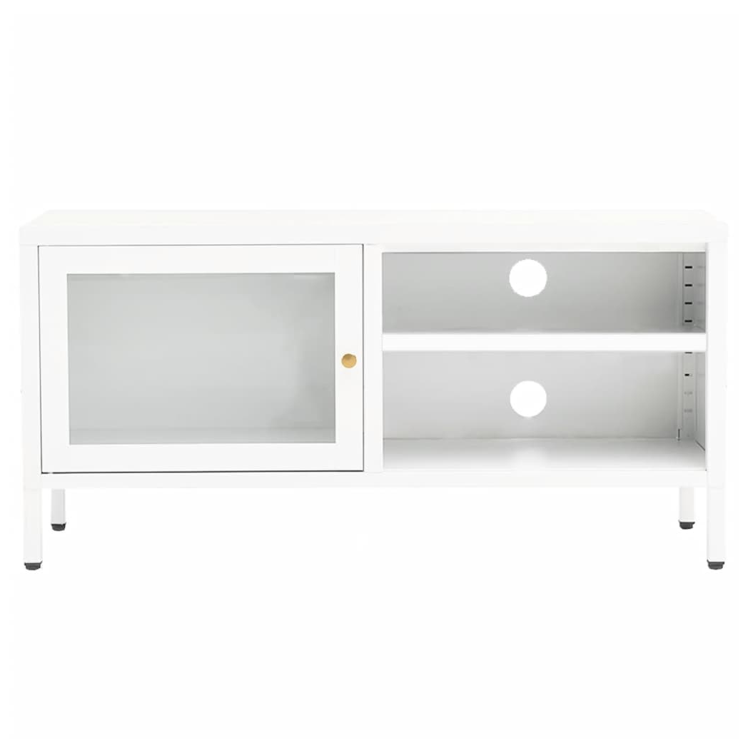 TV Cabinet White 90x30x44 cm Steel and Glass