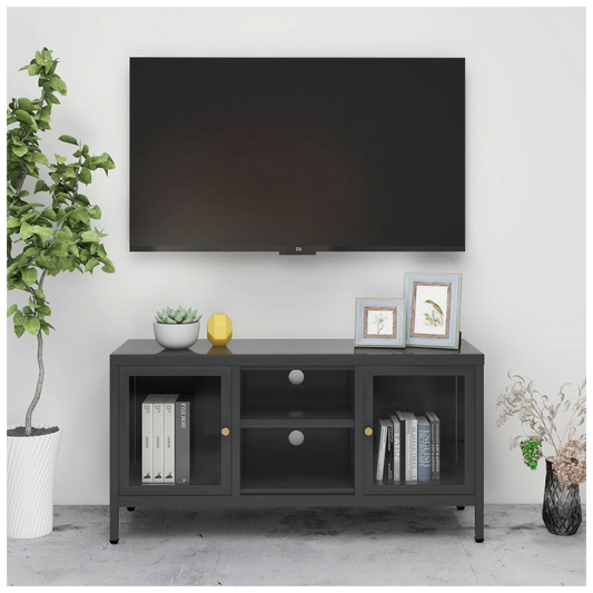 TV Cabinet Anthracite 105x35x52 cm Steel and Glass