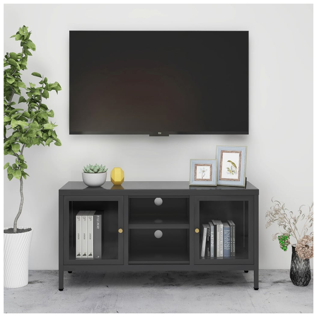 TV Cabinet Anthracite 105x35x52 cm Steel and Glass