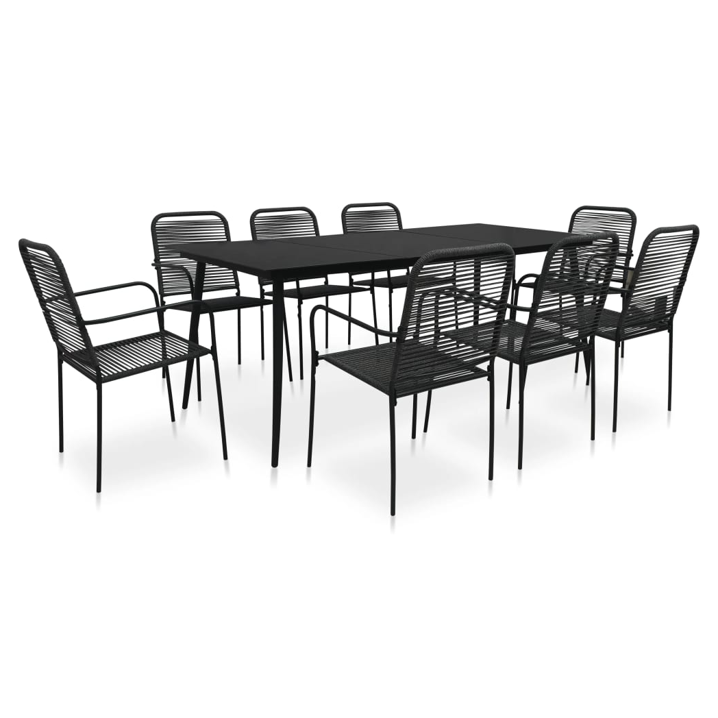 9 Piece Garden Dining Set Cotton Rope and Steel Black