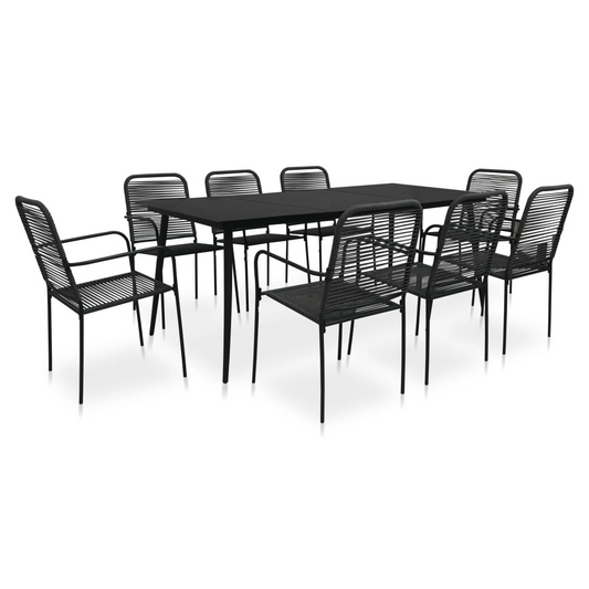 9 Piece Garden Dining Set Cotton Rope and Steel Black