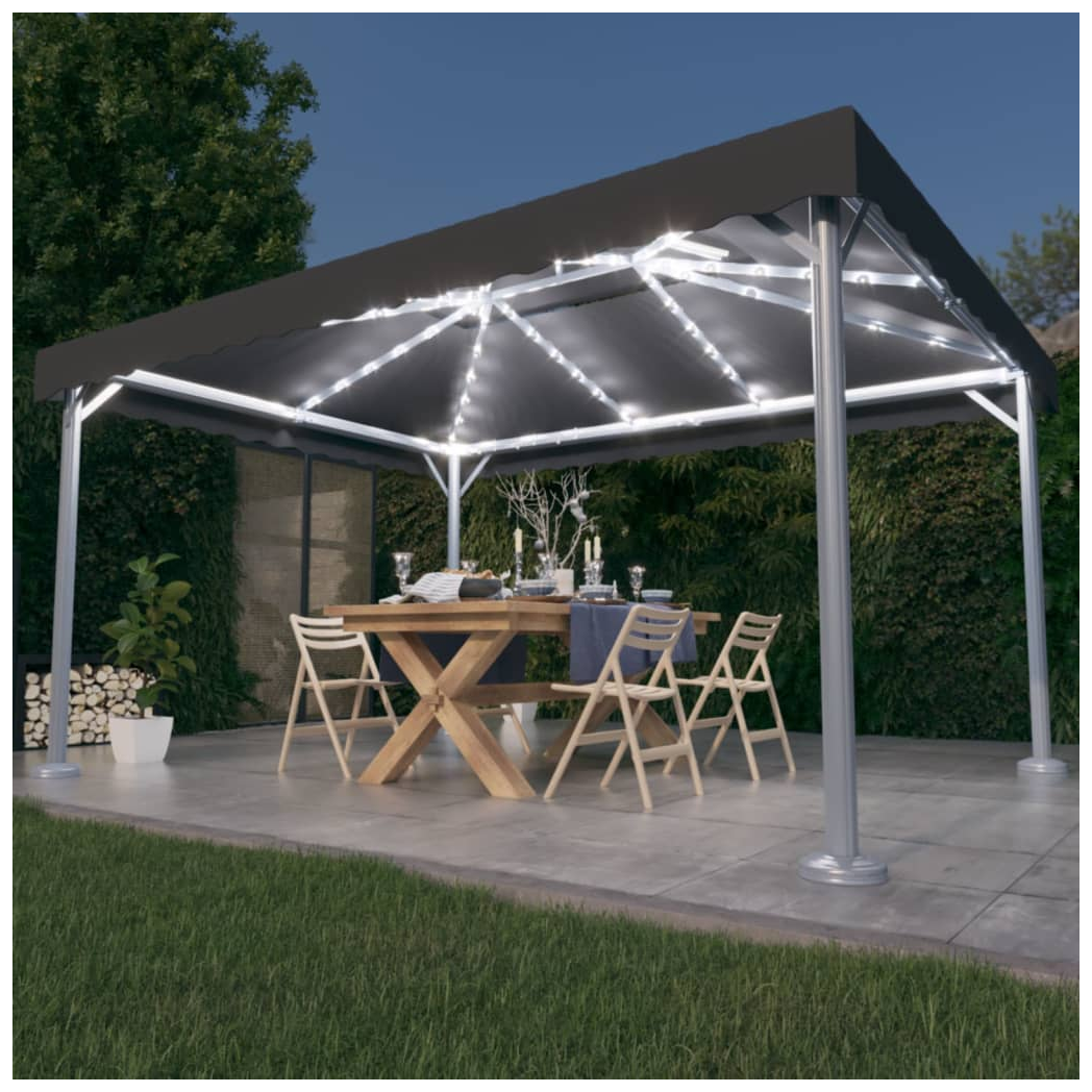 Gazebo with LED String Lights 400x300 cm Anthracite Aluminium