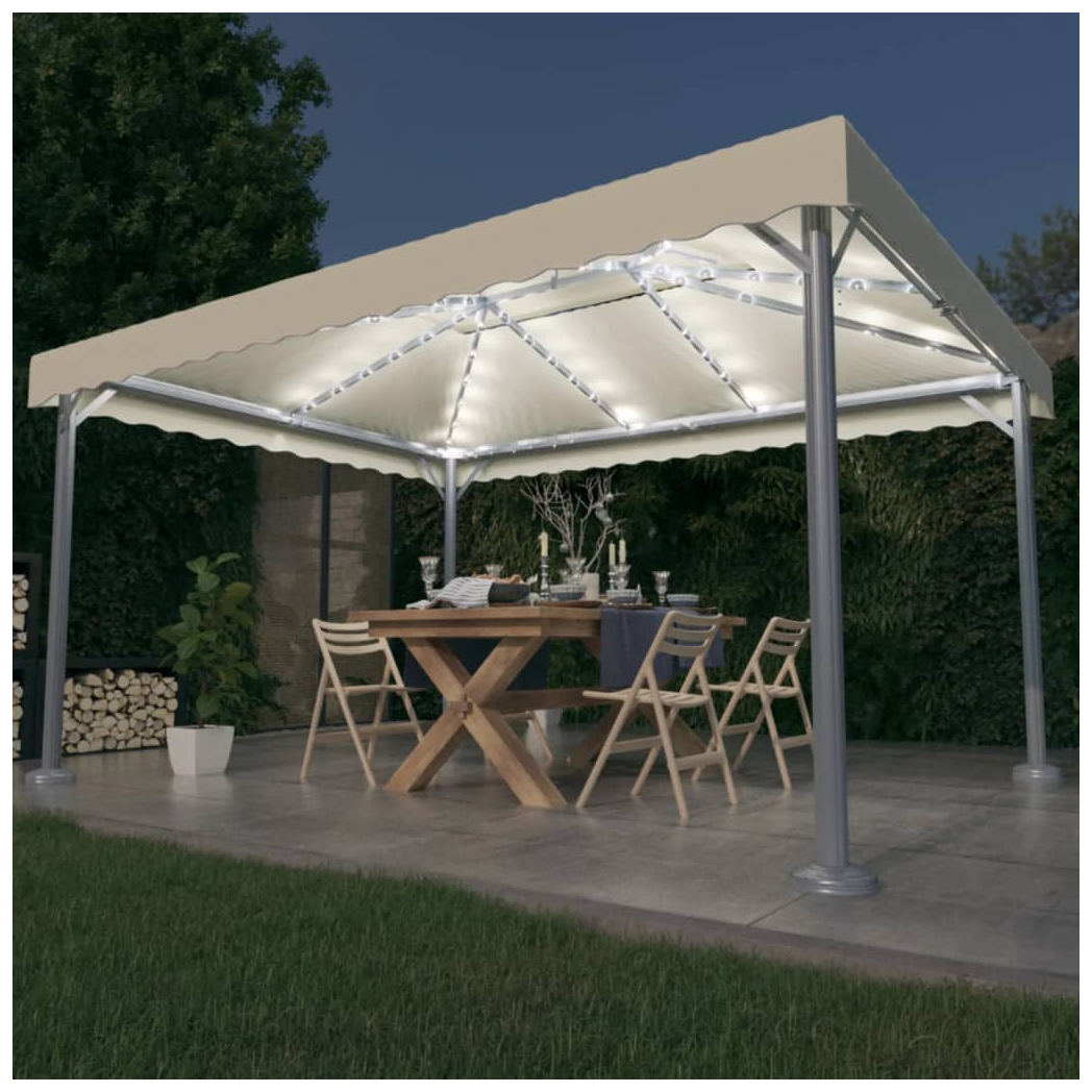 Gazebo with LED String Lights 400x300 cm Cream Aluminium