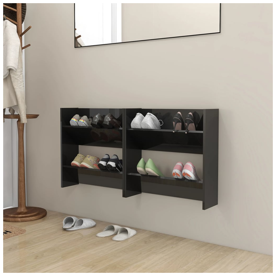 Wall Shoe Cabinets 2 pcs High Gloss Black 60x18x60 cm Engineered Wood