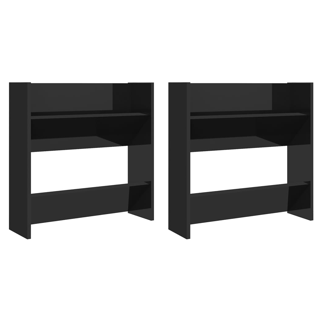Wall Shoe Cabinets 2 pcs High Gloss Black 60x18x60 cm Engineered Wood