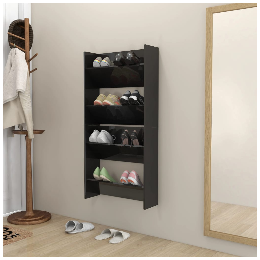 Wall Shoe Cabinets 2 pcs High Gloss Black 60x18x60 cm Engineered Wood