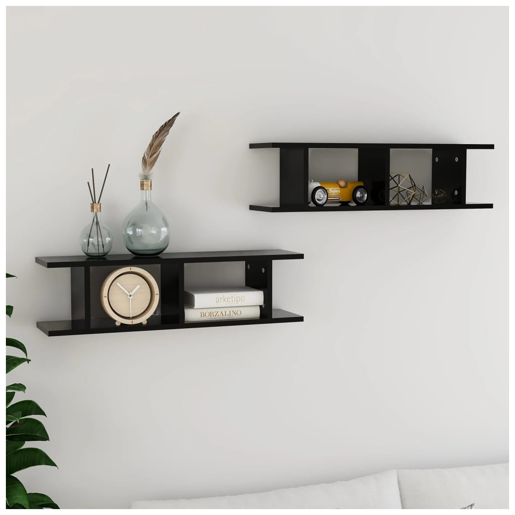 Wall Shelves 2 pcs Black 75x18x20 cm Engineered Wood
