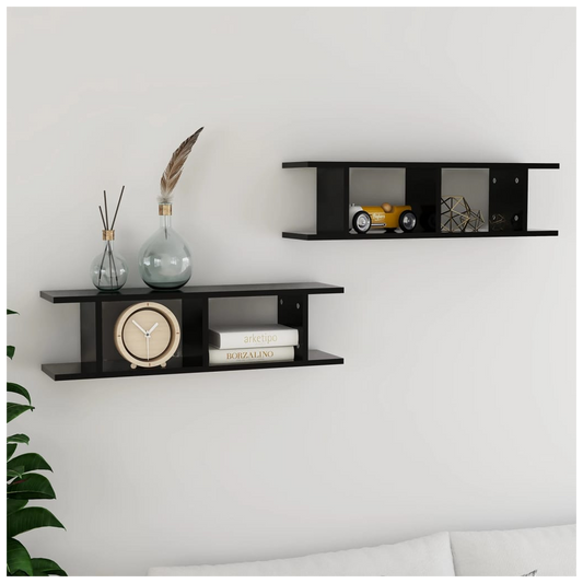 Wall Shelves 2 pcs Black 75x18x20 cm Engineered Wood