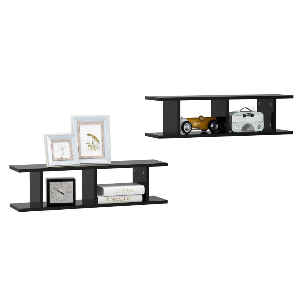 Wall Shelves 2 pcs Black 75x18x20 cm Engineered Wood