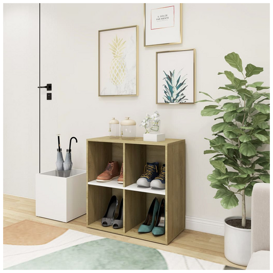 Hall Shoe Cabinet White and Sonoma Oak 105x35.5x70 cm Engineered Wood