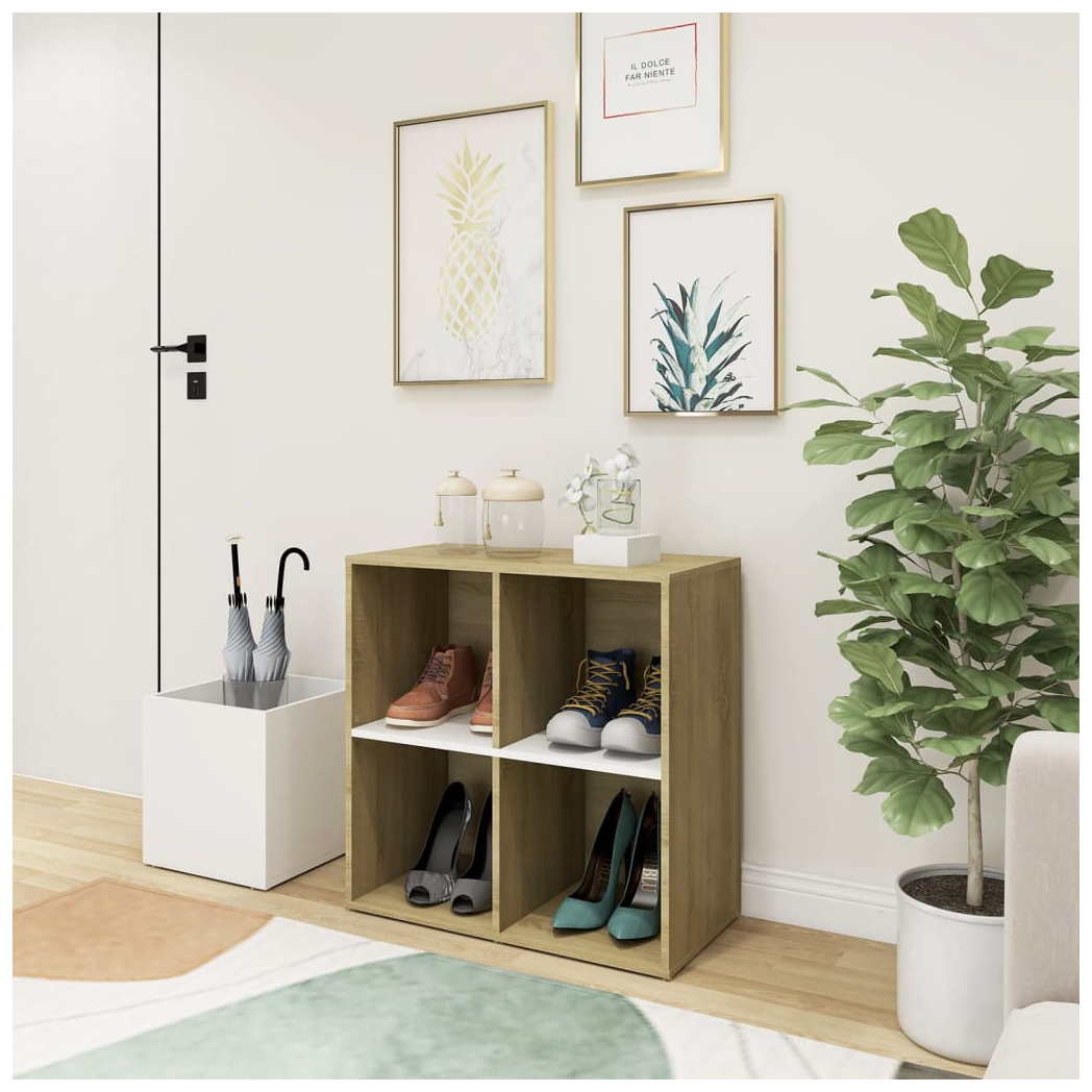 Hall Shoe Cabinet White and Sonoma Oak 105x35.5x70 cm Engineered Wood
